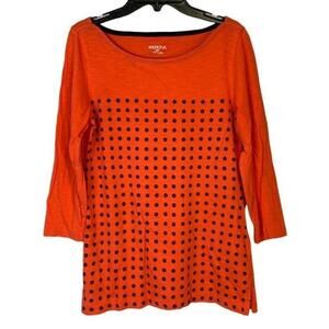 Polka Dot Coral and Navy Women's Boatneck 3/4 Sleeve Top Shirt Blouse Small‎